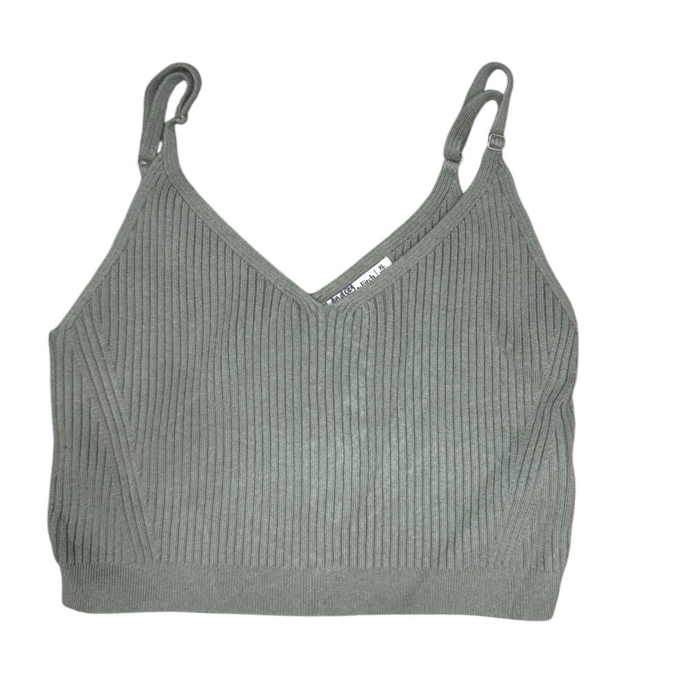 Olive Green Ribbed Cropped Abercrombie & Fitch Spaghetti Strap‎ Tank Top Size XL